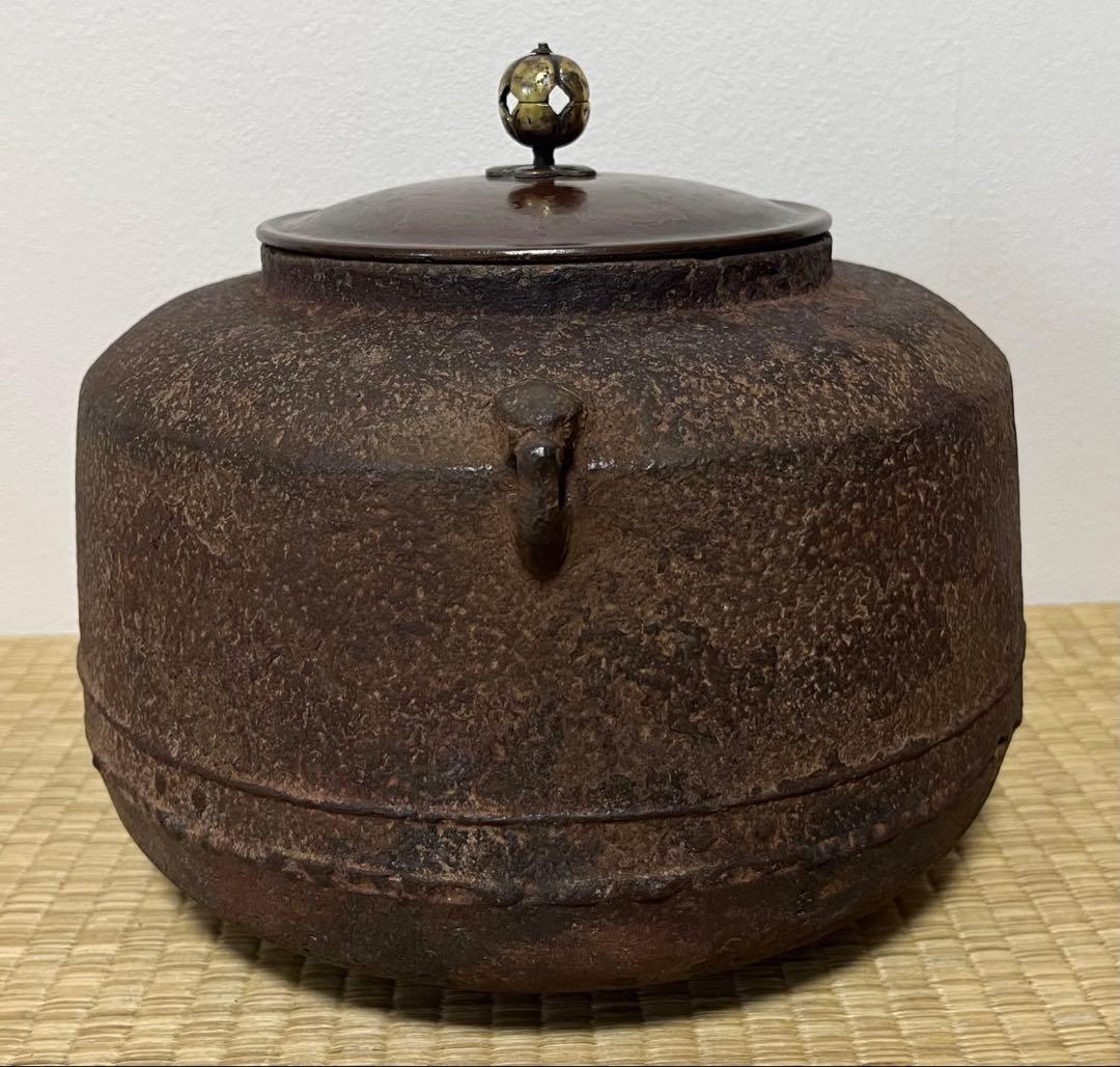 【江戸前期】面取万代屋形釜　千家お抱え釜師　西村道也作