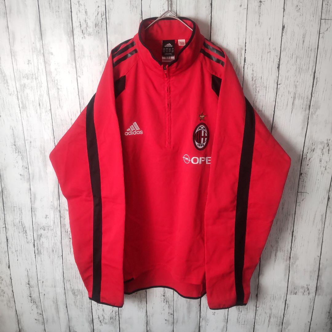 00s　アディダス　ACミラン　トレーニングウェア　ハーフジップ　赤　黒　O