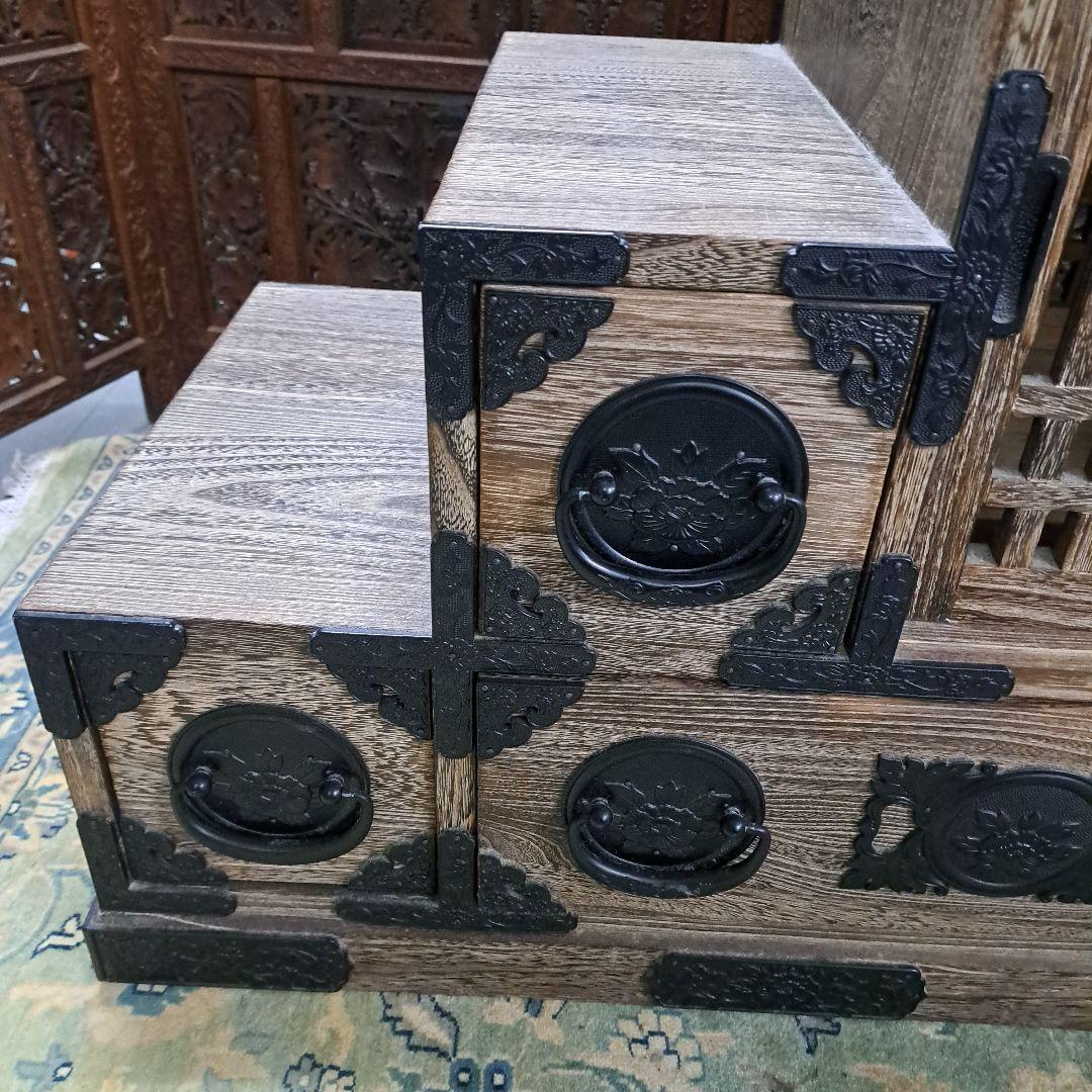 ♡総桐格子戸付き階段タンス 右上がり　左上がり　両面使い♡