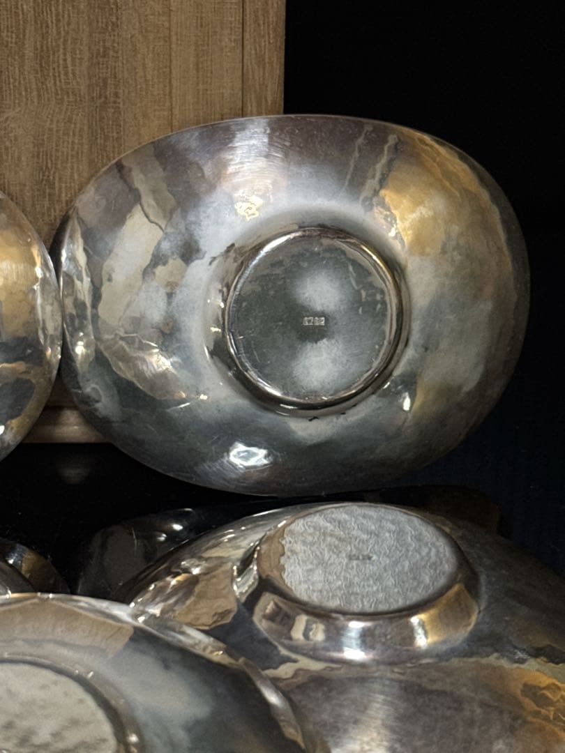 純銀 槌目 小判型 茶托 5枚 桐箱付 約290g 茶道具 煎茶