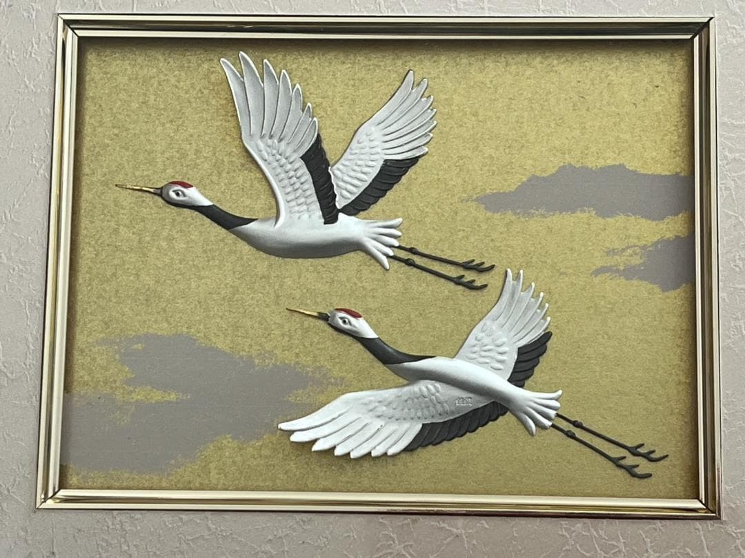 ◆武比古作 純銀 SILVER999 双鶴 純銀細工 額縁 TAKEHIKO