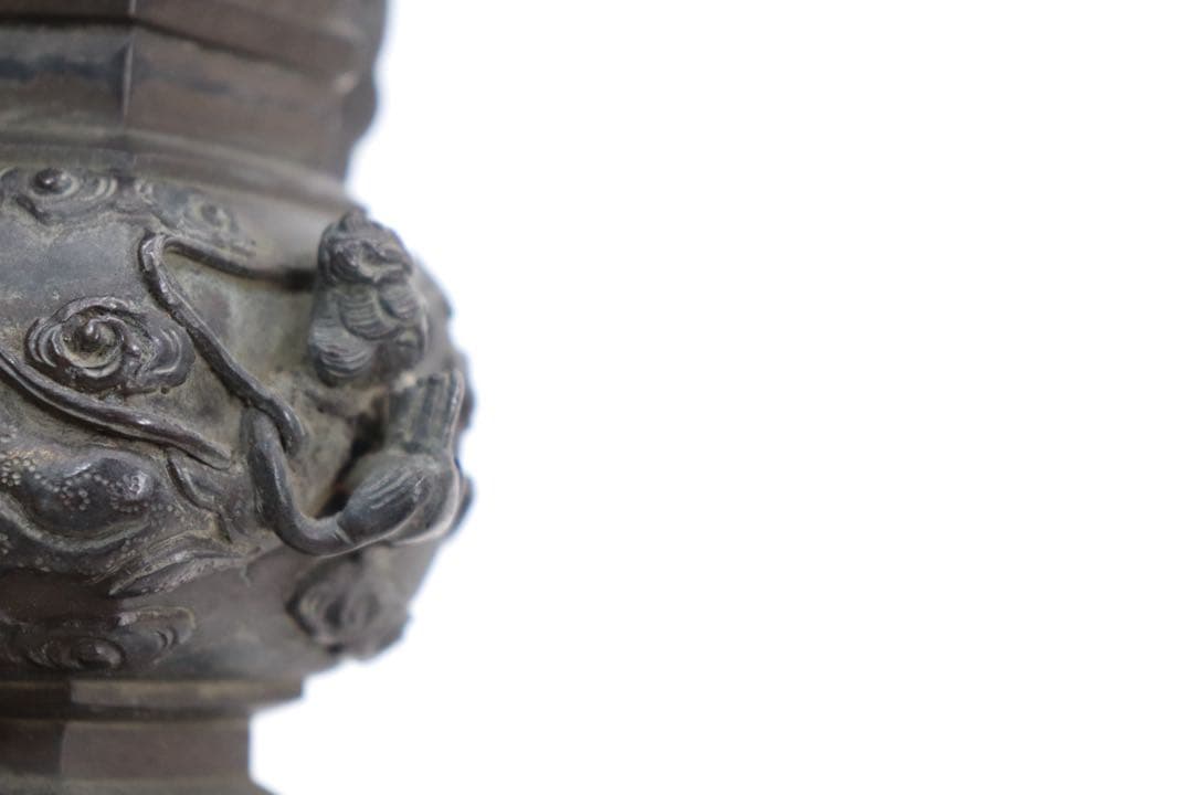 延秋作　飛天彫花入　銅製　高岡銅器　送料込み250702