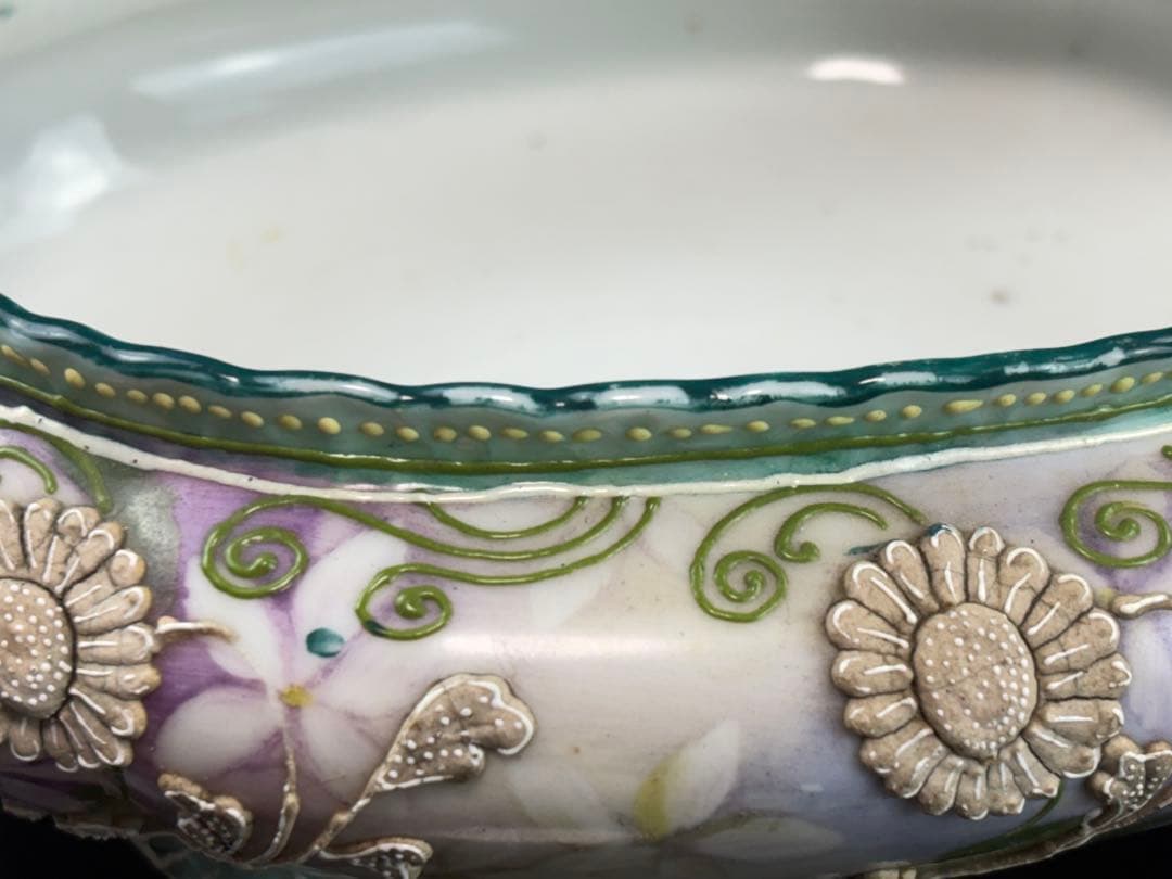 明治時期 オールドノリタケ 盛り上げ花紋 香炉 R7112335