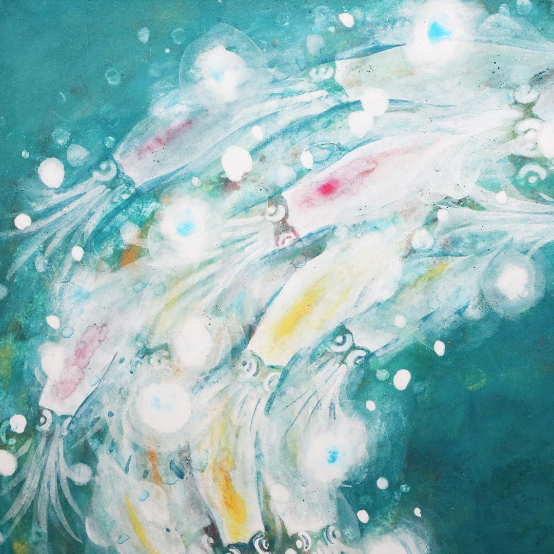 石田俊良 6号『群』日本画 額装 絵画　ホタルイカ