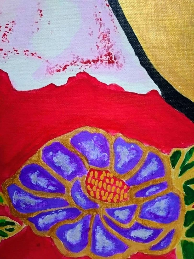 【F6号】片岡球子【めでたき百壽の富士】肉筆保証/表裏サイン有/油彩/油絵/額縁