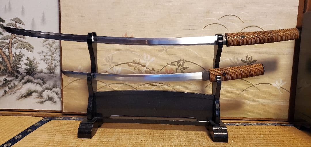 模造刀　仕込み丸茶竹鞘　大小セット