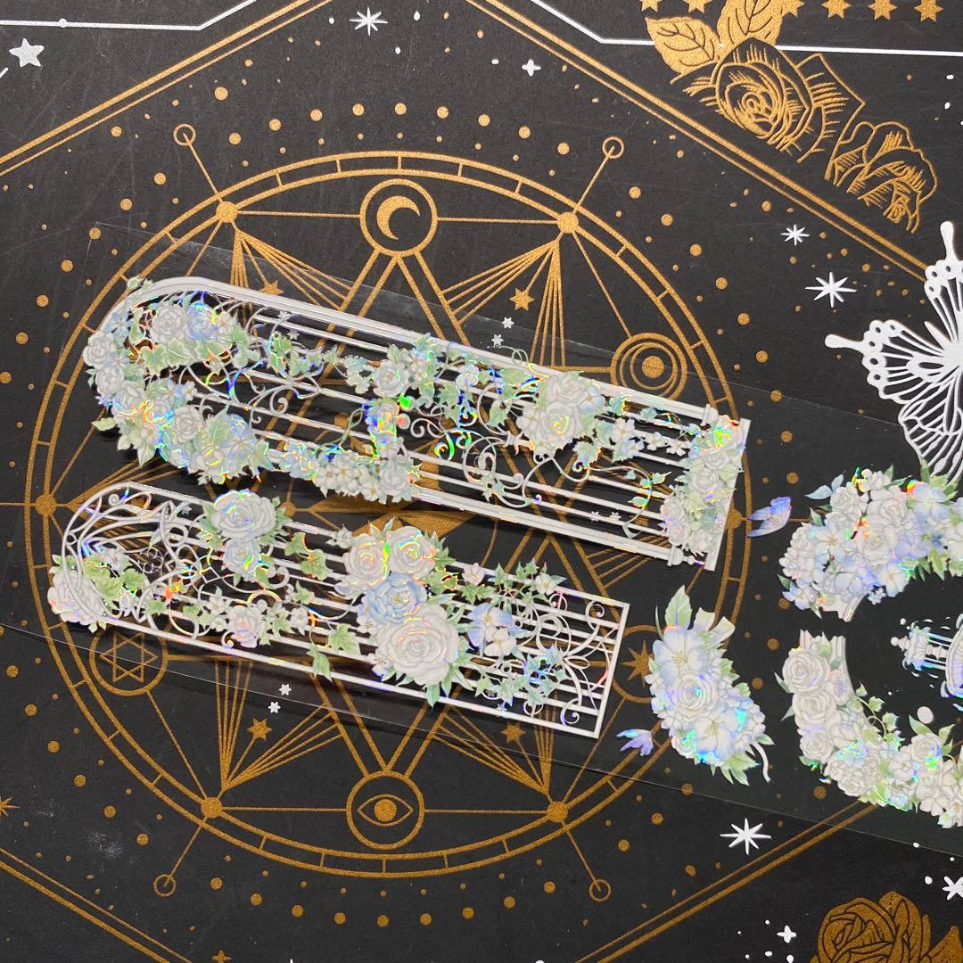 【9189】海外　マステ中古巻　貝殻光マスキングテープ　お花　ガーデン　残量多め