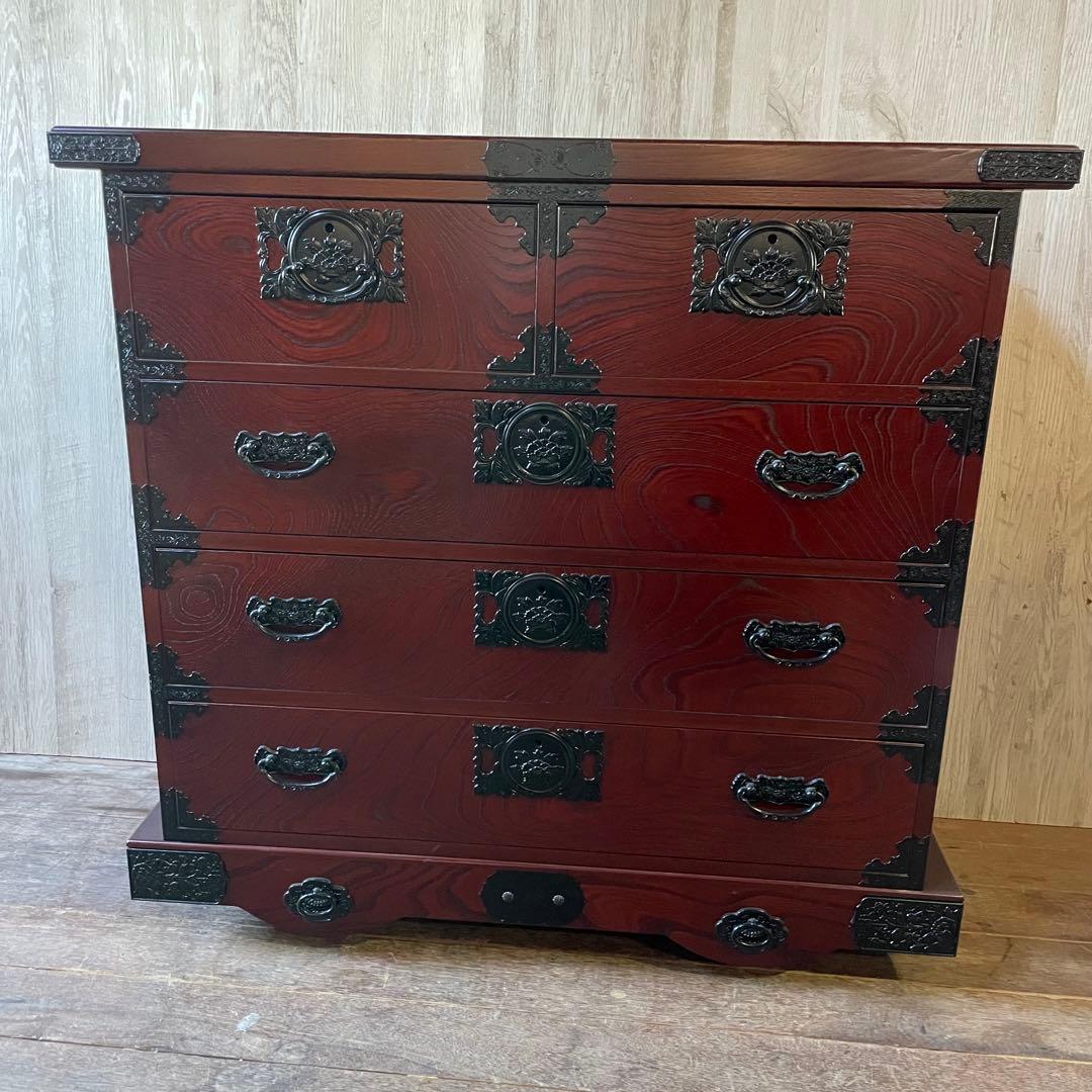 飛鳥工芸家具 車箪笥 民芸箪笥 4段チェスト 欅 和製アンティーク 民芸家具