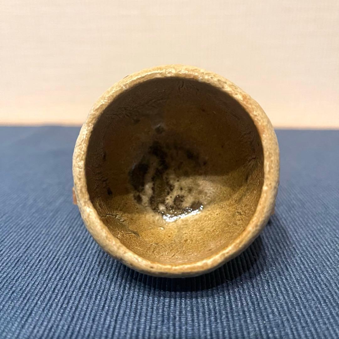 河本五郎作 灰釉 ぐい呑み おちょこ 共布 共箱