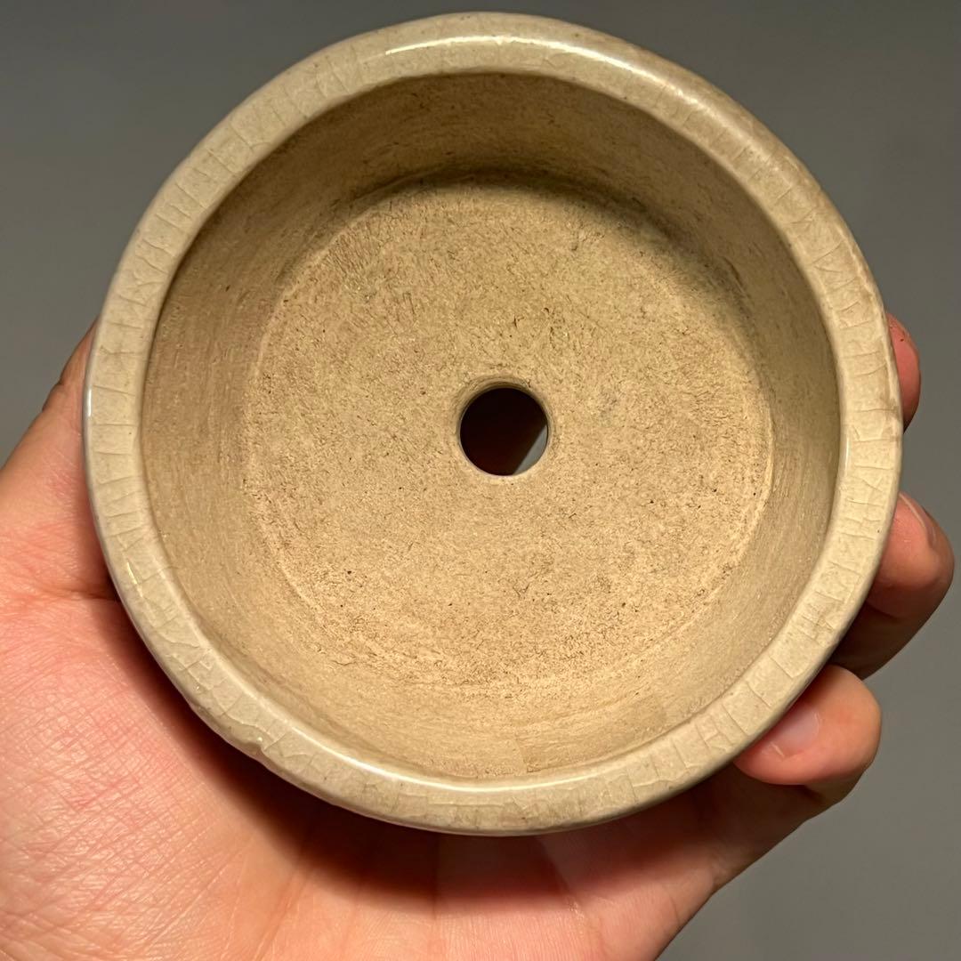 812.佐野大助 赤繪模様紋兽足丸 盆栽鉢 模木鉢 9.7*4cm