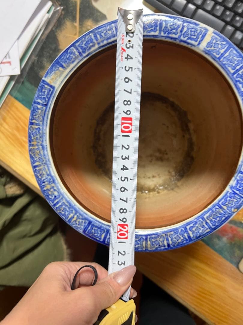 火鉢 染付 伊万里 手あぶり 手描き 鉢カバー 古道具 古民具 レトロ　骨董品