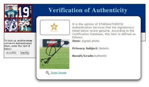 直筆サイン入り写真 ベベト ブラジルのサッカー選手 /フレームなし/SA鑑定済