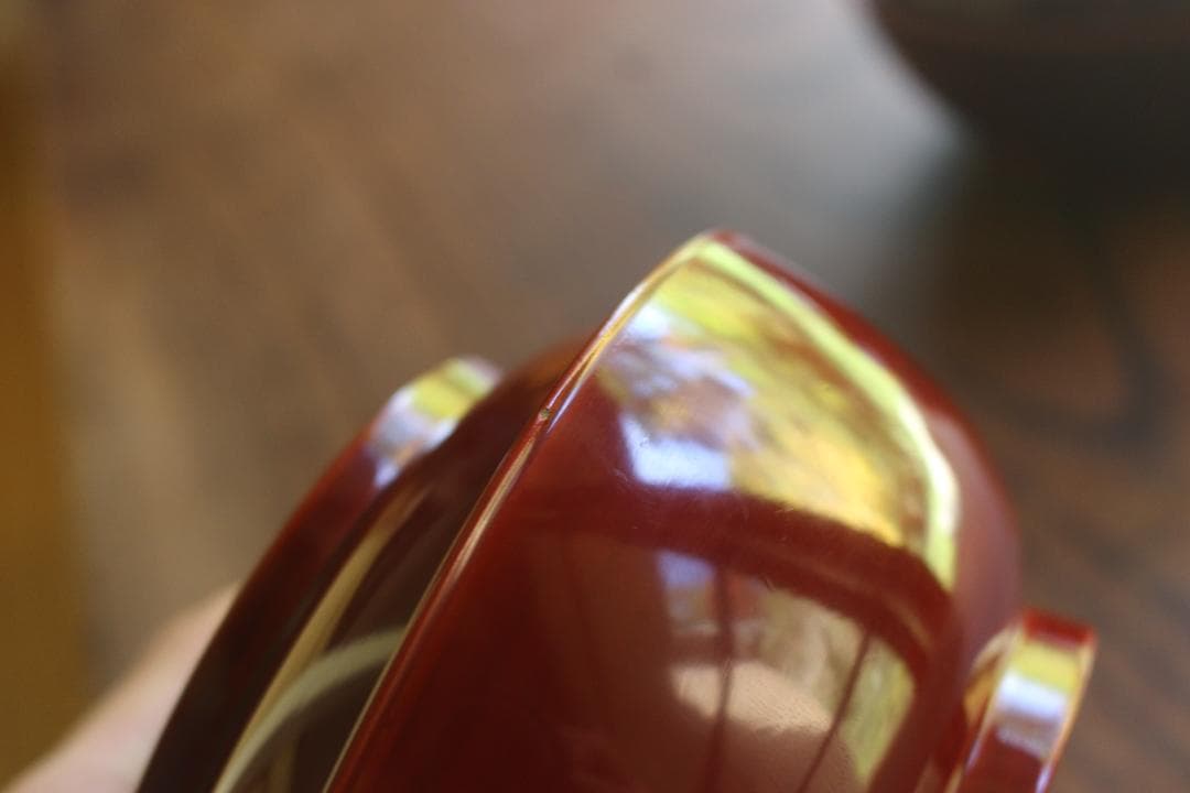 極小傷あり！時代紅溜塗に極上研ぎ出し波濤蒔絵の映えるお椀2点（検加賀蒔絵雑煮椀