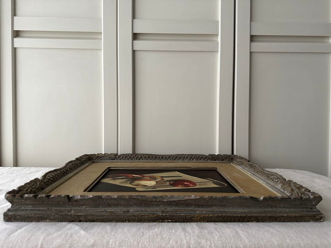 vintage art 赤い林檎の油彩画 ヴィンテージ アンティーク 額装 油絵