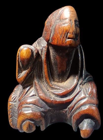 江戸時代 柘植彫 根付 「卒塔婆小町」