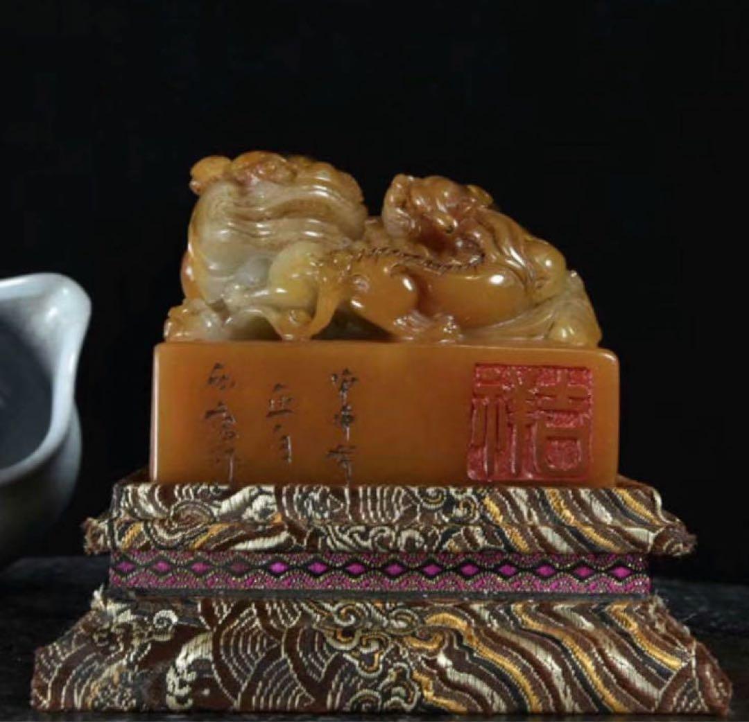 中国古美術・極品寿山石・極細工彫刻古印・瑞獣呈祥・風水開運財運UP・鎮宅・古印鑑