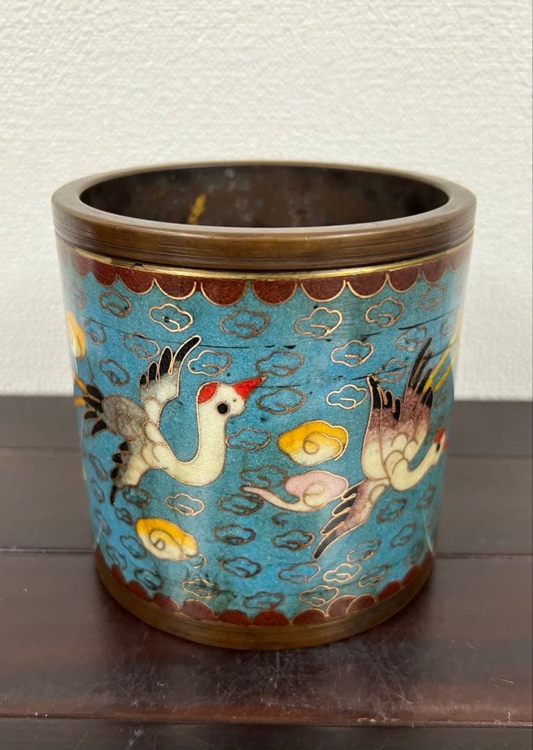 古美術　清時代七宝焼筆入　文房具【乾龍年製】在銘 西X4-4