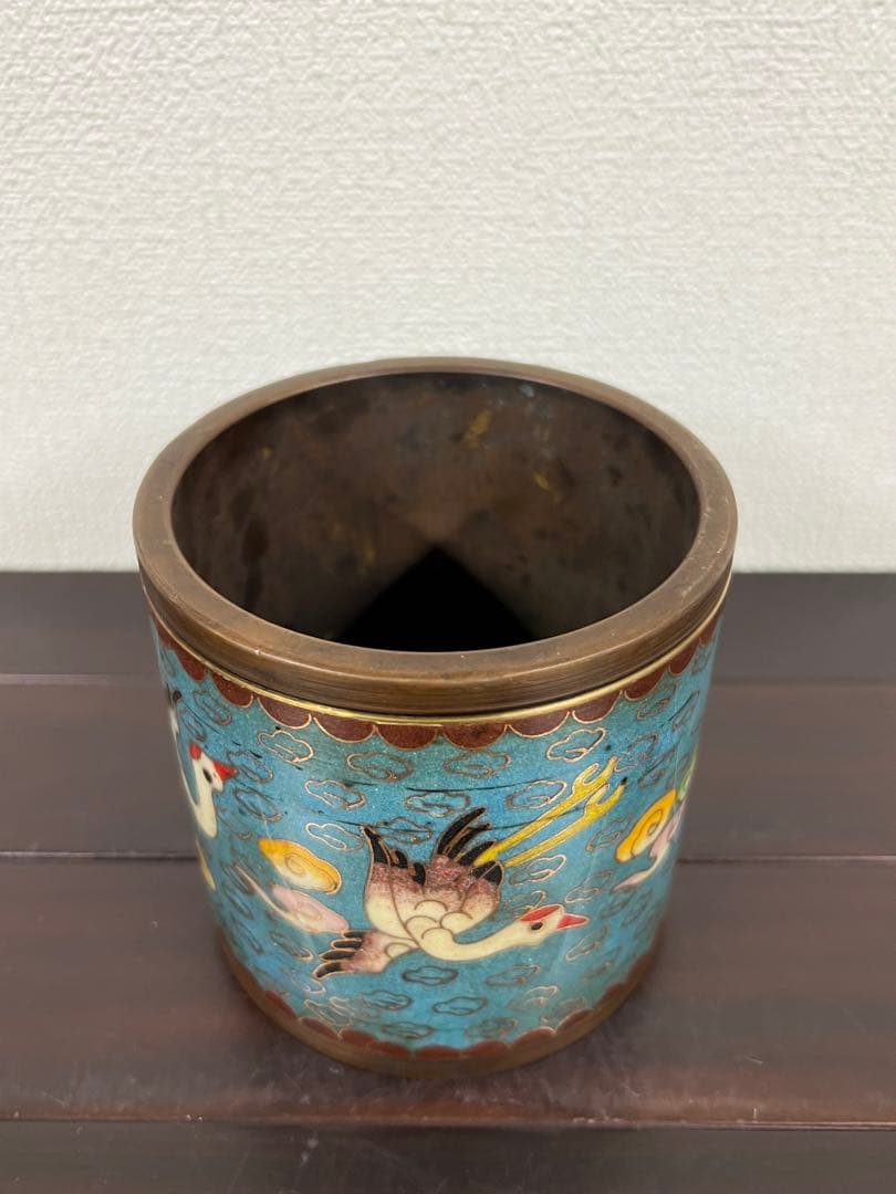 古美術　清時代七宝焼筆入　文房具【乾龍年製】在銘 西X4-4