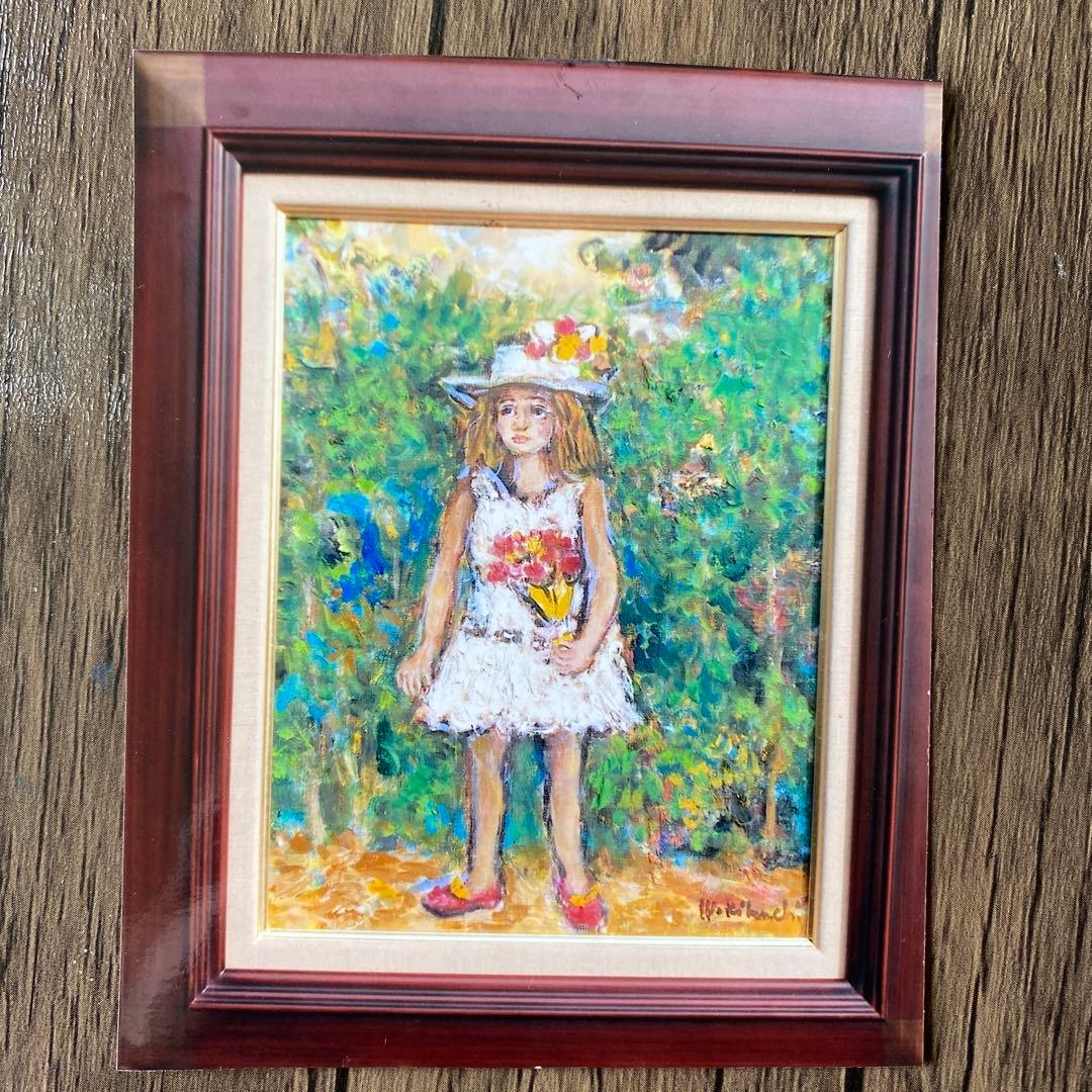 絵画　油彩画　油絵　「ブーケを持つ少女」F6号　菊地正則　額付き　美品　送料無料