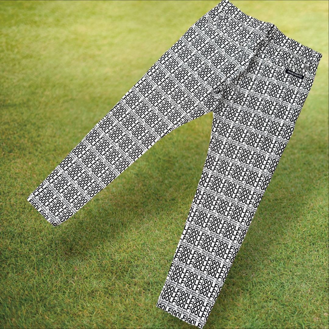 現行タグ　パーリーゲイツ　パンツ　XL〜XXL相当　総柄　黒　白　コットン素材