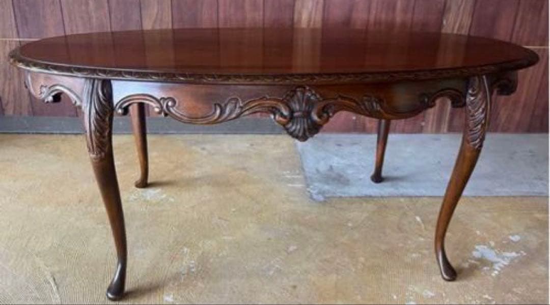 【匿名配送】猫足 楕円形★センターテーブル★彫 テーブル★アンティーク