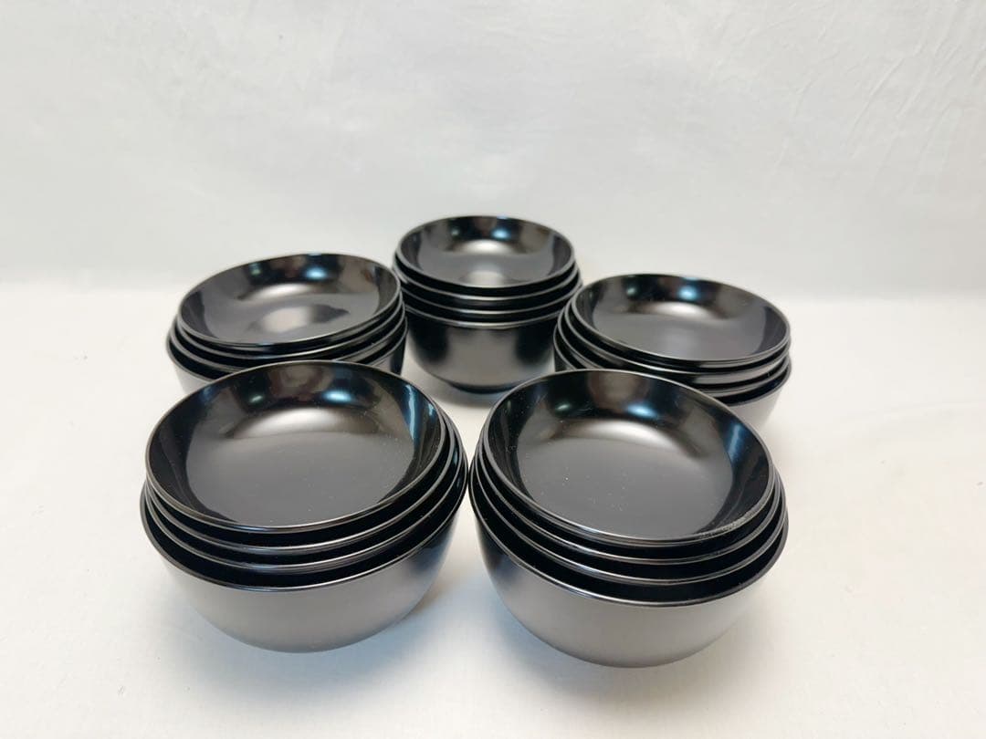 未使用 懐石道具 木製 黒真塗 四つ椀 小丸椀 5客揃 元箱