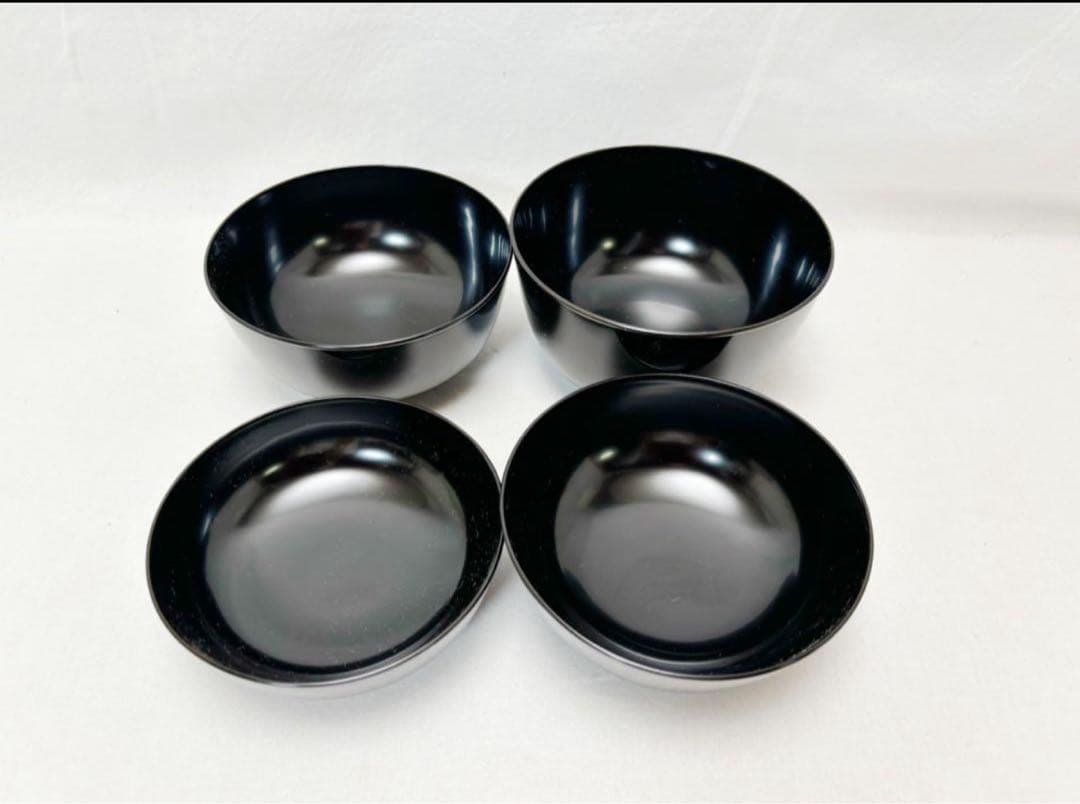 未使用 懐石道具 木製 黒真塗 四つ椀 小丸椀 5客揃 元箱