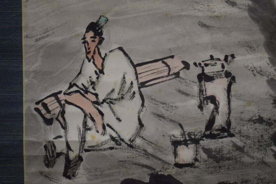 真作/泥谷文景/清月人物画賛/風景画賛/布袋屋掛軸HJ-328