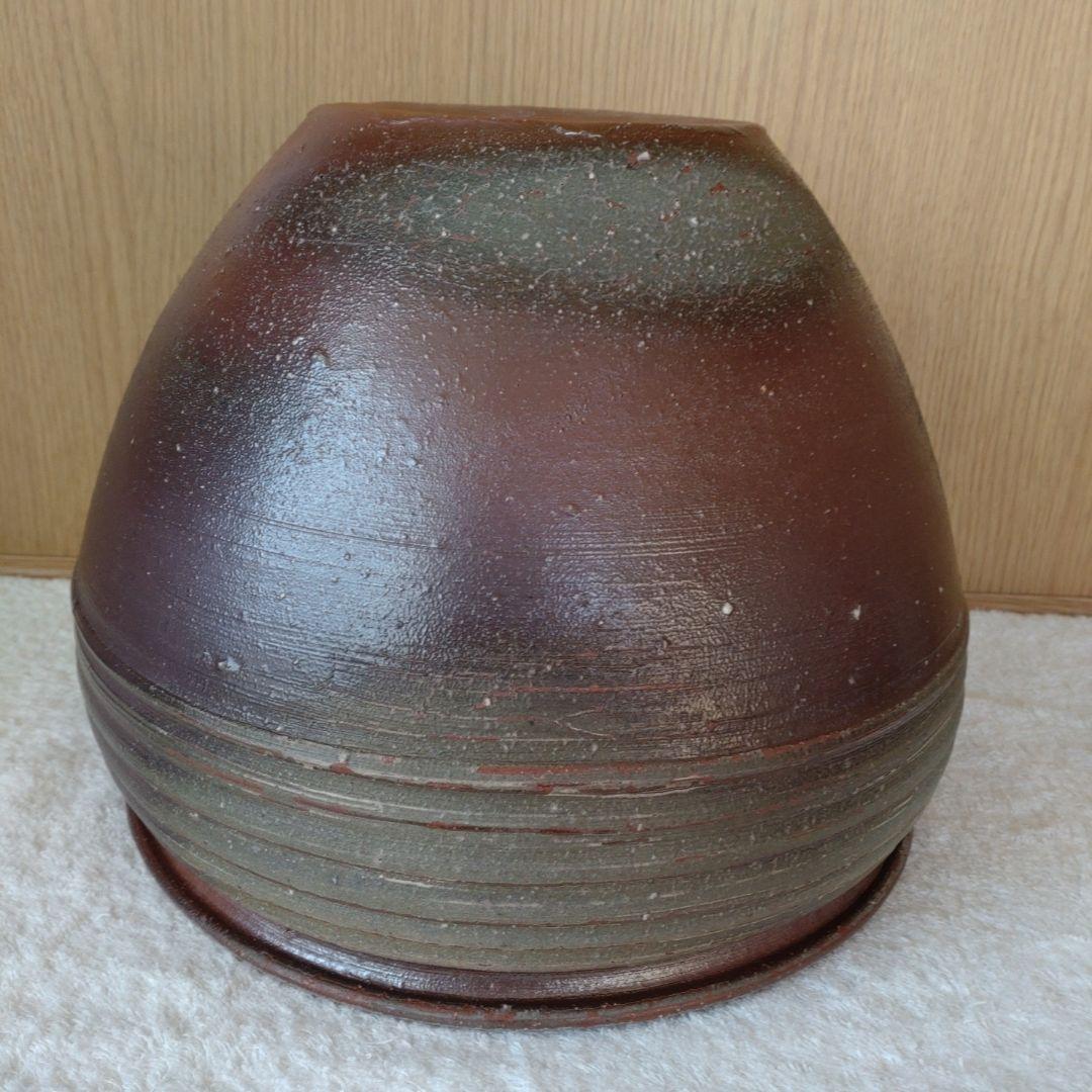 水瓶　備前焼　伊勢﨑競　無傷　無箱　割蓋付