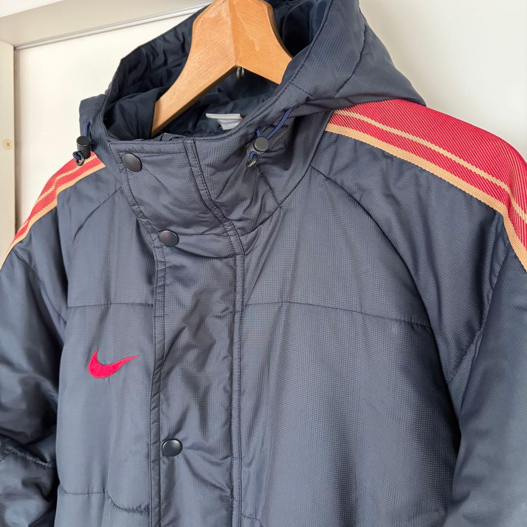 【美品】NIKE ナイキ ベンチコート Lサイズ グレー×レッド フード付き