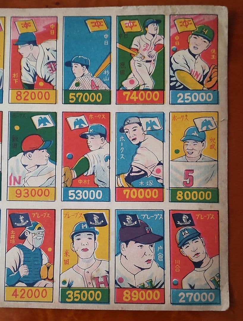 【JCM9:1957年】野球チーム合わせシート 野球めんこ 野球カード