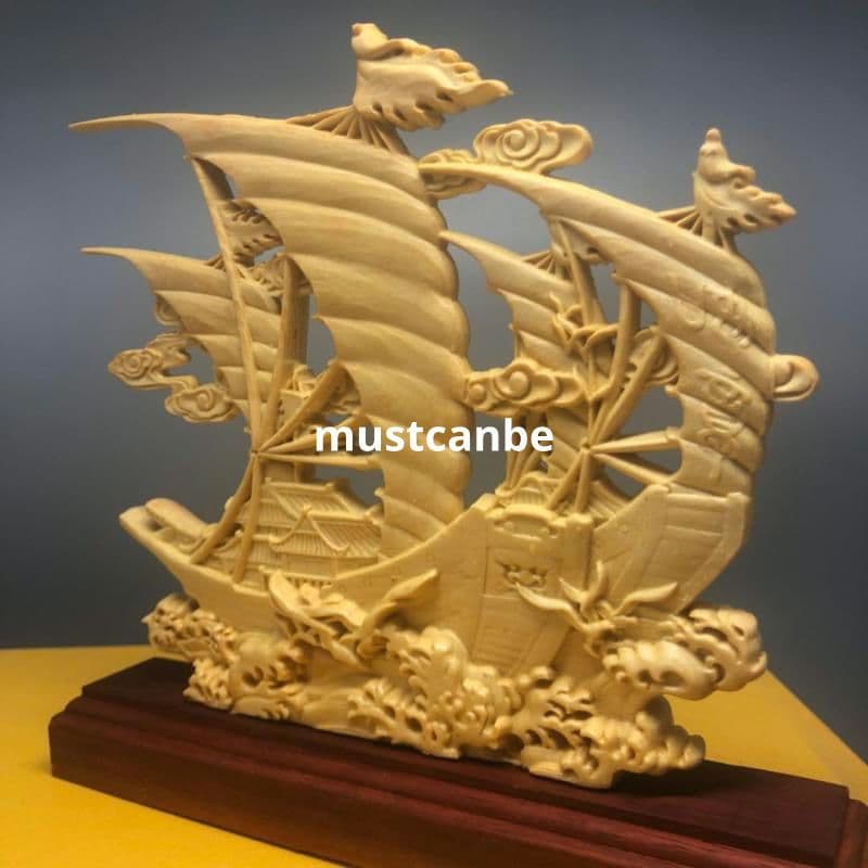 木彫刻は順風満帆波に乗ります 机 事務室 装飾品 工芸品 置物