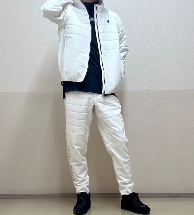 【LL】秋冬 ルコック ゴルフ 保温 中わたハイブリット ウォームパンツ 白