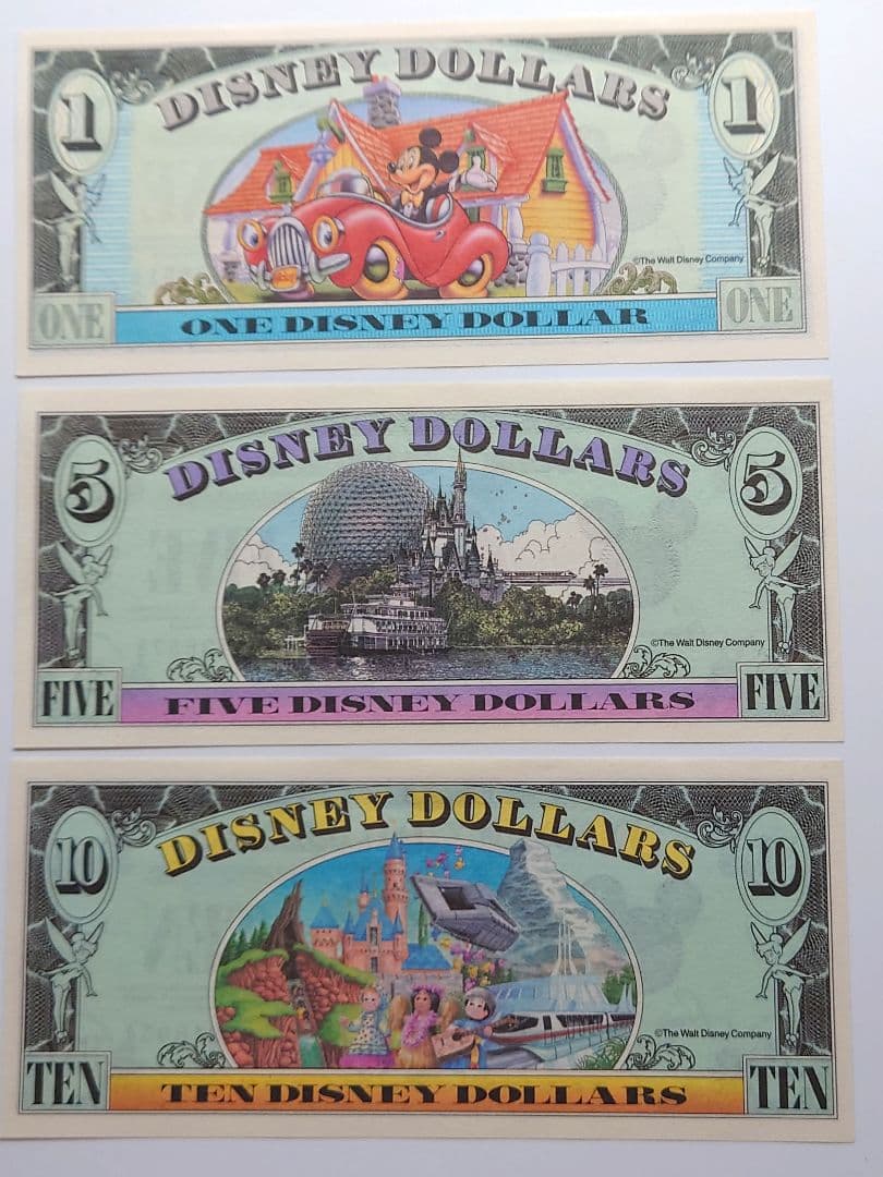 ✨超希少✨【美品】Disney Dollars 1993年版 $1, 5, 10