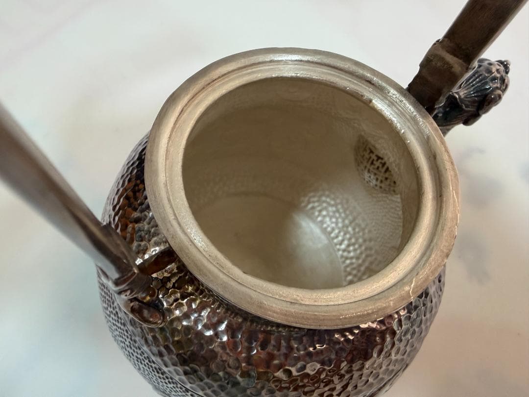 純銀製 獣口 饕餮文 湯沸 銀瓶 煎茶道具