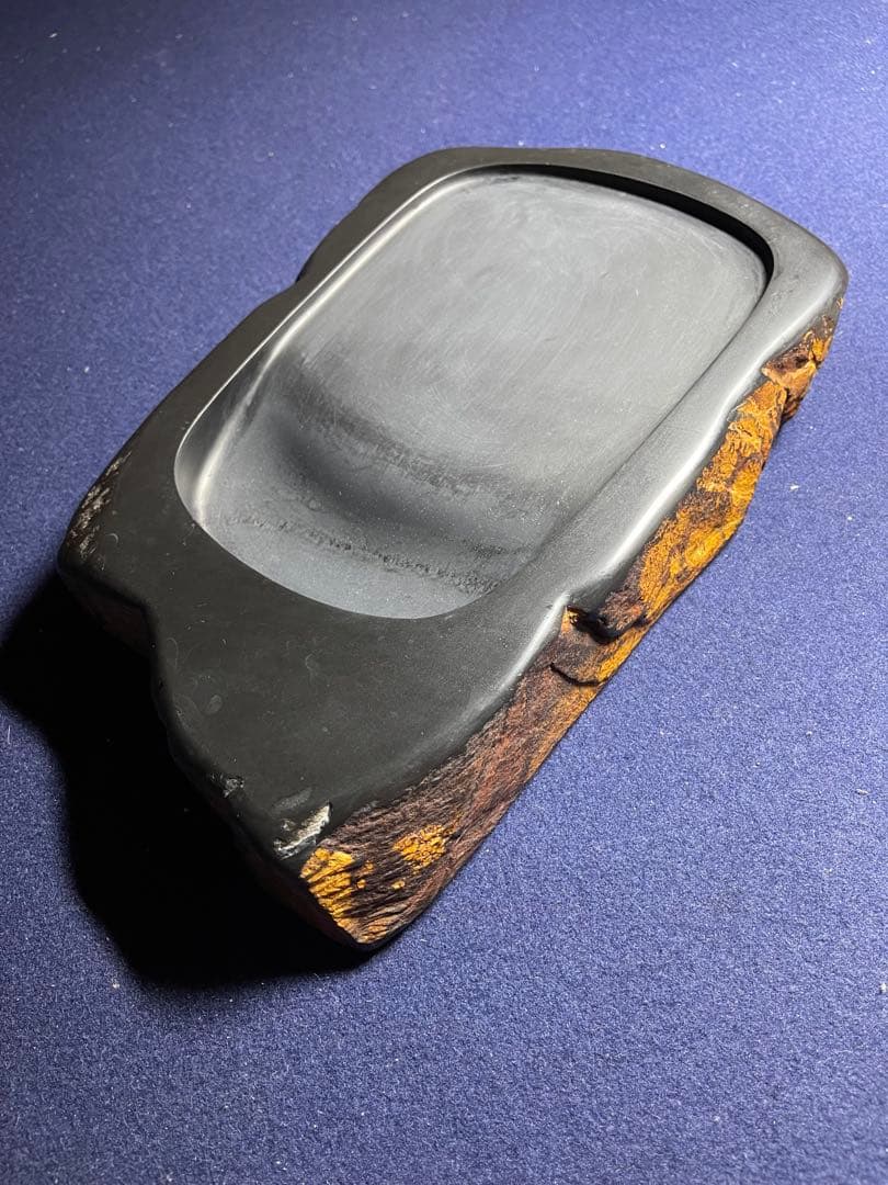 【墨研】龍渓石硯◆翠川秀石作「自然石硯」◆使用品◆書道具 文房四宝 和硯