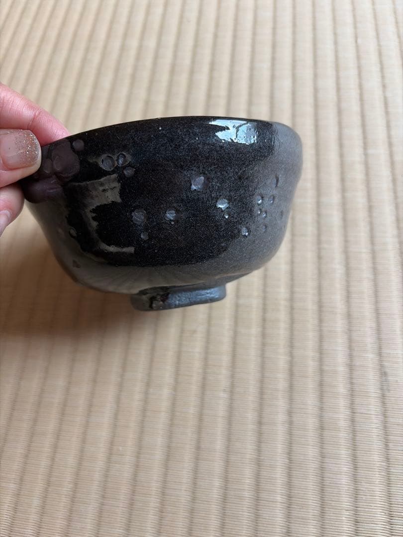 黒色茶碗 六角形底