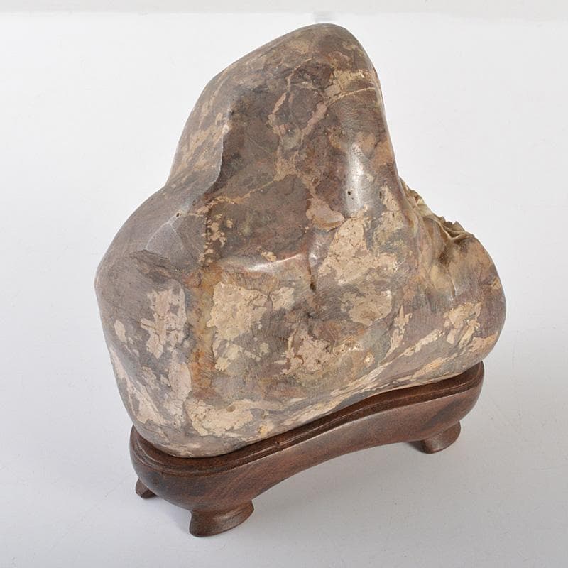 鑑賞石　天然石　梅花石　置物　唐木台付　重さ約2387g　N　6372