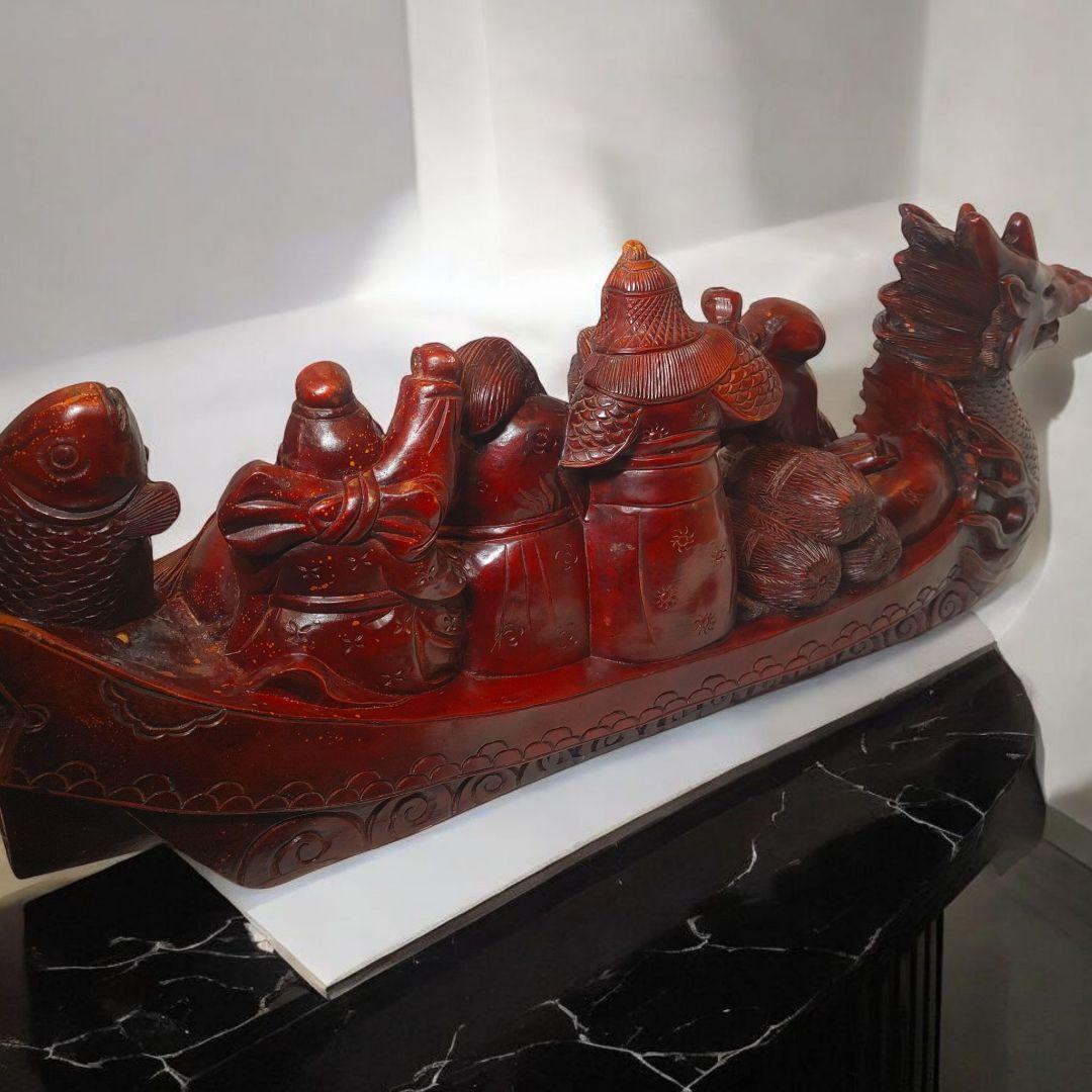 木製 龍と神々の彫刻 装飾品 七福神 木彫り 熊 アイヌ