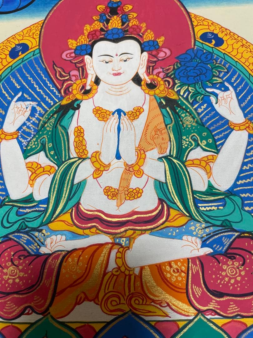 《 チベット密教　1点物 》 手描き　曼荼羅　チャングリシー　観音　仏教　至宝