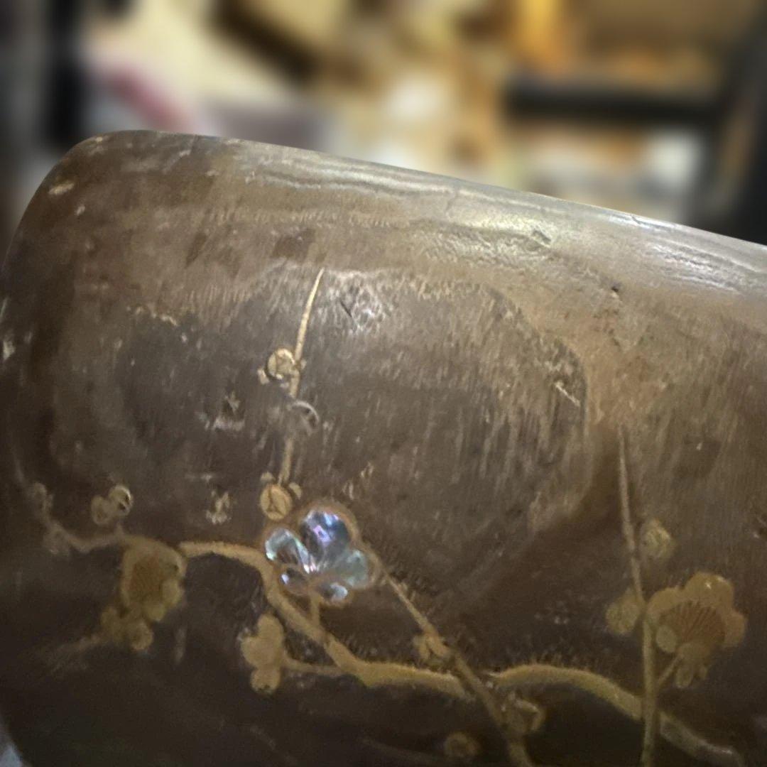 美品　時代　桐火鉢　秋草蒔絵 火鉢　螺鈿入り　茶道具　骨董品　木製火鉢　100年