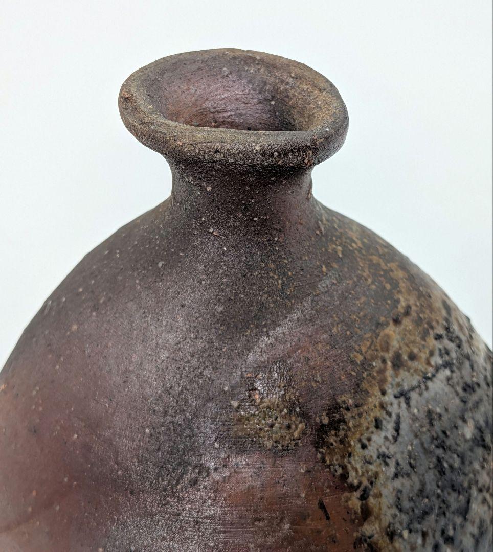 岡山県重要無形文化財 金重晃介 備前焼 扁壺徳利 四方桟共箱合布栞 とっくり