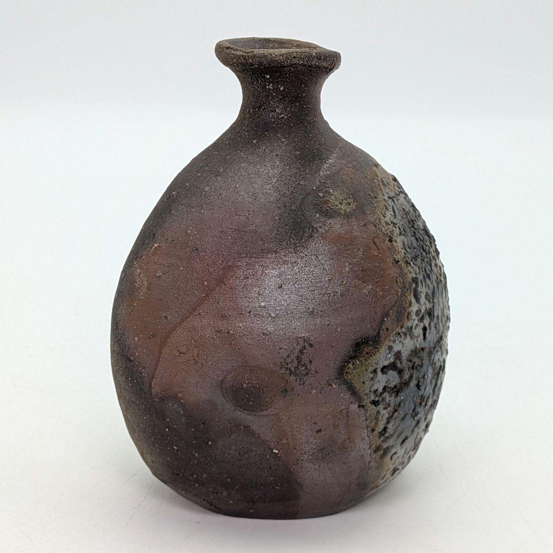 岡山県重要無形文化財 金重晃介 備前焼 扁壺徳利 四方桟共箱合布栞 とっくり