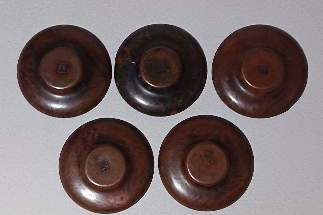 ヴィンテージ 銅製茶托 5枚セット 木箱付き
