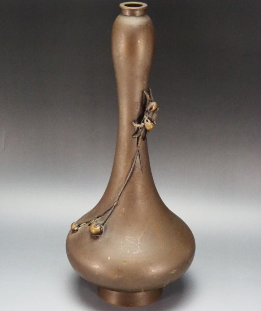 ◆『大島如雲』作 唐銅製 蟹飾瓢箪花瓶◆検）加納夏雄 後藤一乗 桂光春 明治金工