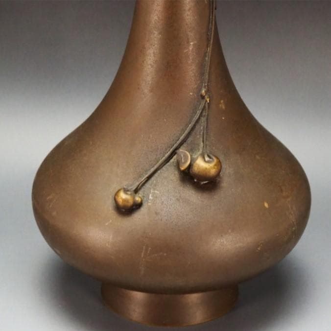 ◆『大島如雲』作 唐銅製 蟹飾瓢箪花瓶◆検）加納夏雄 後藤一乗 桂光春 明治金工