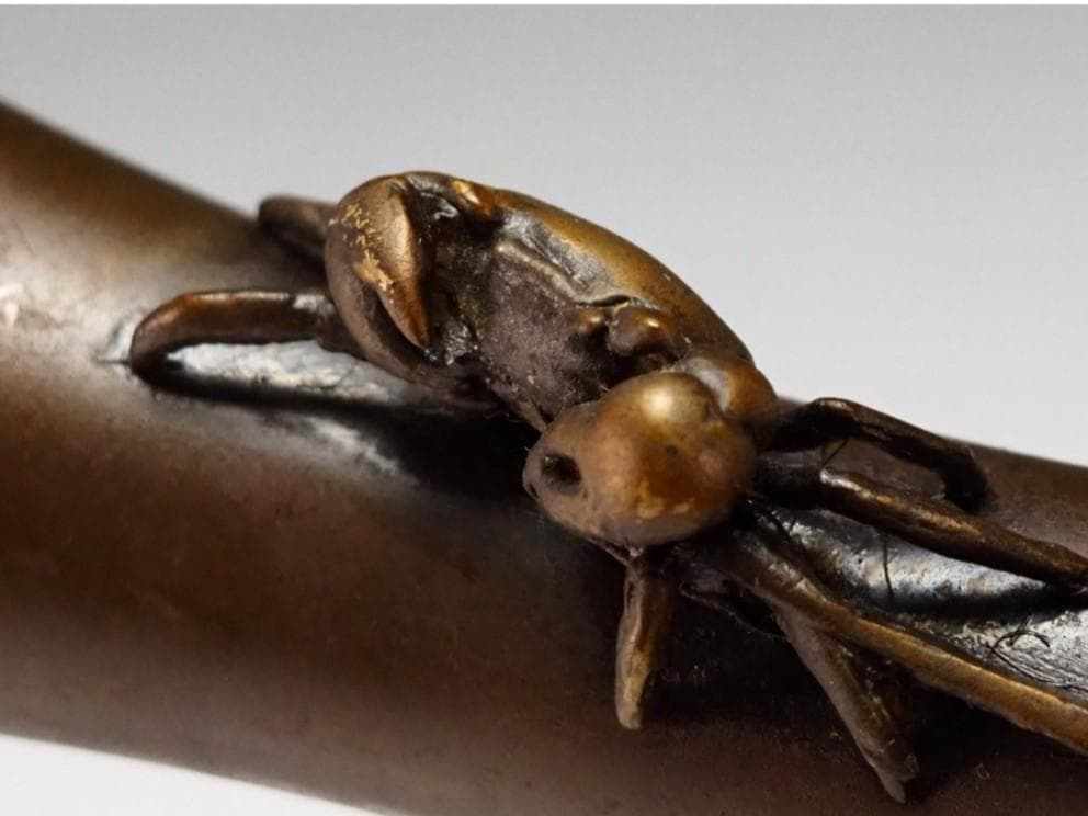 ◆『大島如雲』作 唐銅製 蟹飾瓢箪花瓶◆検）加納夏雄 後藤一乗 桂光春 明治金工