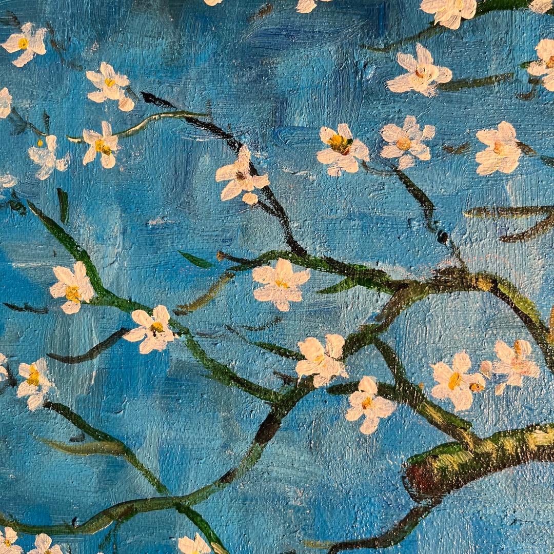 ★秀作★ 手書き油絵 ゴッホ 花咲くアーモンドの花 額付 絵画 インテリア油彩画