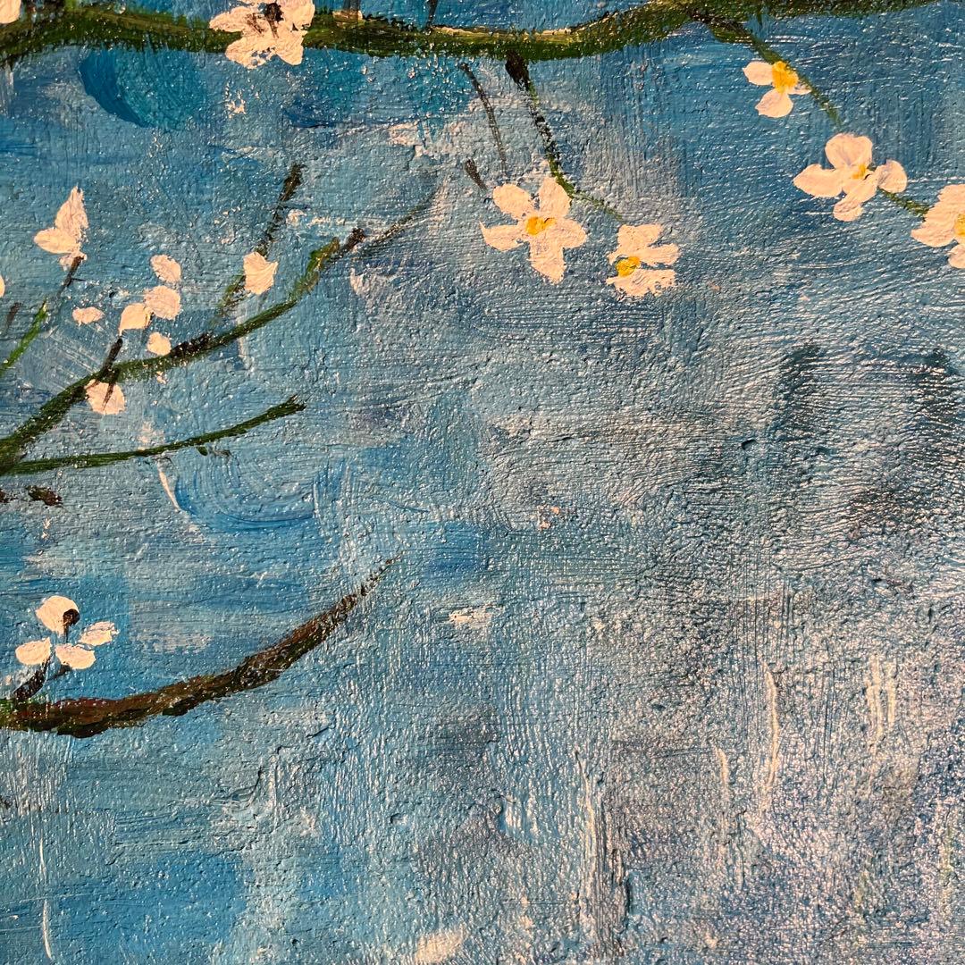 ★秀作★ 手書き油絵 ゴッホ 花咲くアーモンドの花 額付 絵画 インテリア油彩画