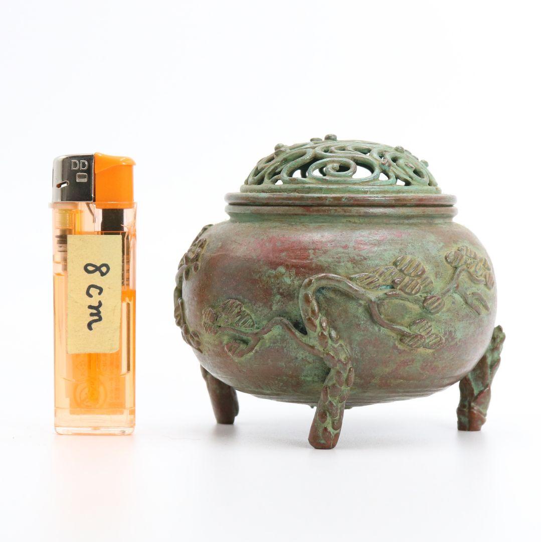 須賀月芳造 蝋型鋳銅香炉 松竹梅文 歳寒三友 高岡銅器　AB149　1F20